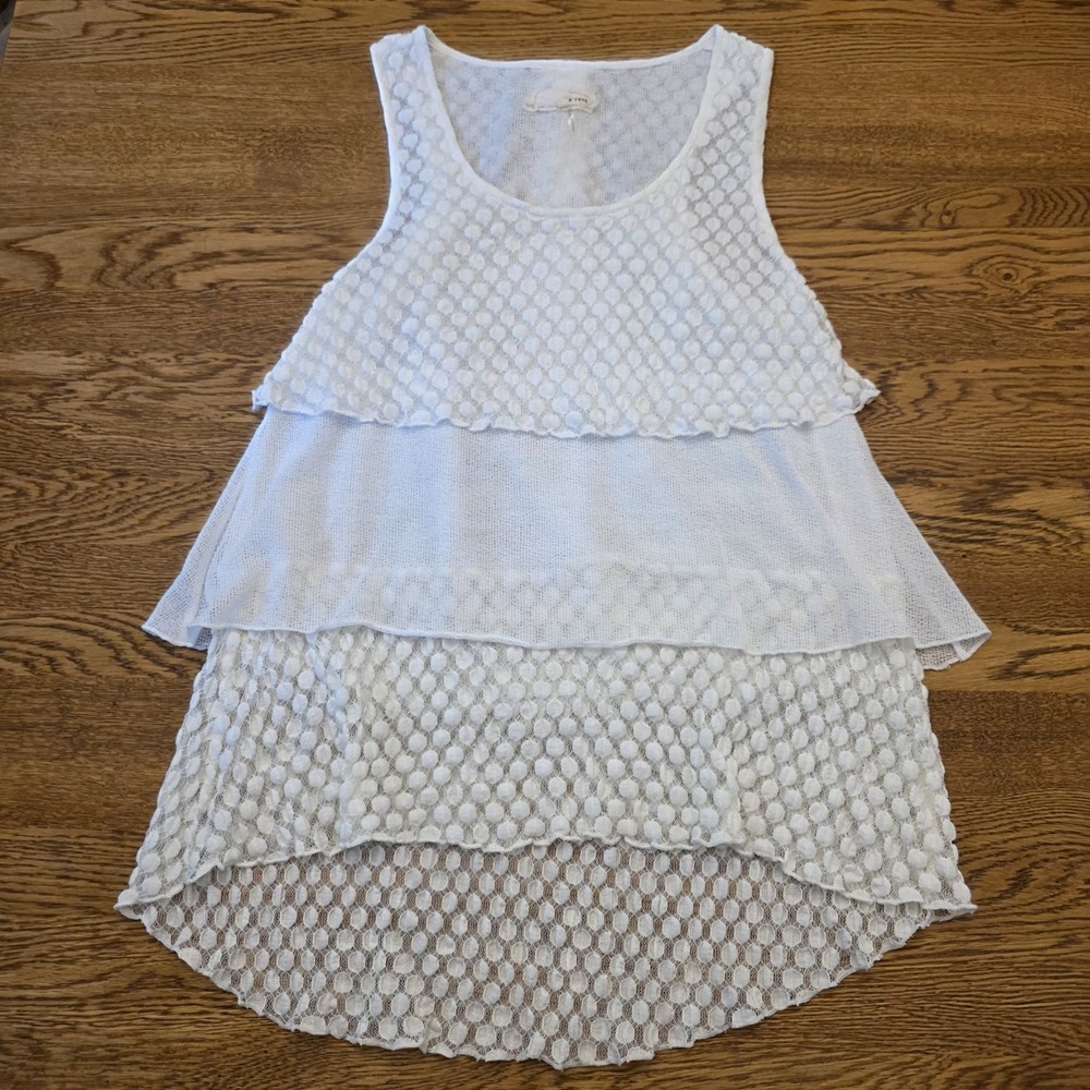 Y2K S Crochet Lace Tank Top Tunic Cream Boho Soft Girl Ruffled Lace Hem Coquette